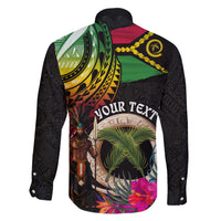Personalised Vanuatu 44th Anniversary Family Matching Short Sleeve Bodycon Dress and Hawaiian Shirt Boars Tusk and Melanesian Warrior Indipendens Dei LT03 - Polynesian Pride