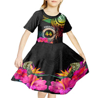 Personalised Vanuatu 44th Anniversary Kid Short Sleeve Dress Boars Tusk and Melanesian Warrior Indipendens Dei LT03 - Polynesian Pride