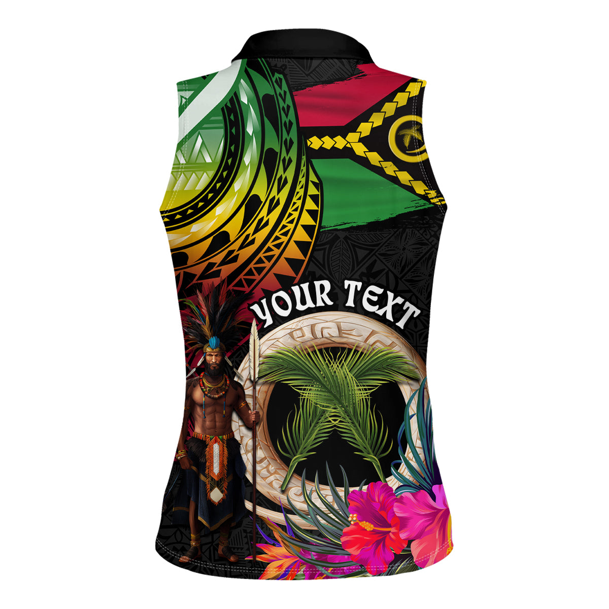 Personalised Vanuatu 44th Anniversary Women Sleeveless Polo Shirt Boars Tusk and Melanesian Warrior Indipendens Dei LT03 - Polynesian Pride
