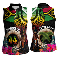 Personalised Vanuatu 44th Anniversary Women Sleeveless Polo Shirt Boars Tusk and Melanesian Warrior Indipendens Dei LT03 - Polynesian Pride