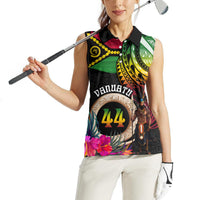 Personalised Vanuatu 44th Anniversary Women Sleeveless Polo Shirt Boars Tusk and Melanesian Warrior Indipendens Dei LT03 - Polynesian Pride