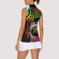 Personalised Vanuatu 44th Anniversary Women Sleeveless Polo Shirt Boars Tusk and Melanesian Warrior Indipendens Dei LT03 - Polynesian Pride