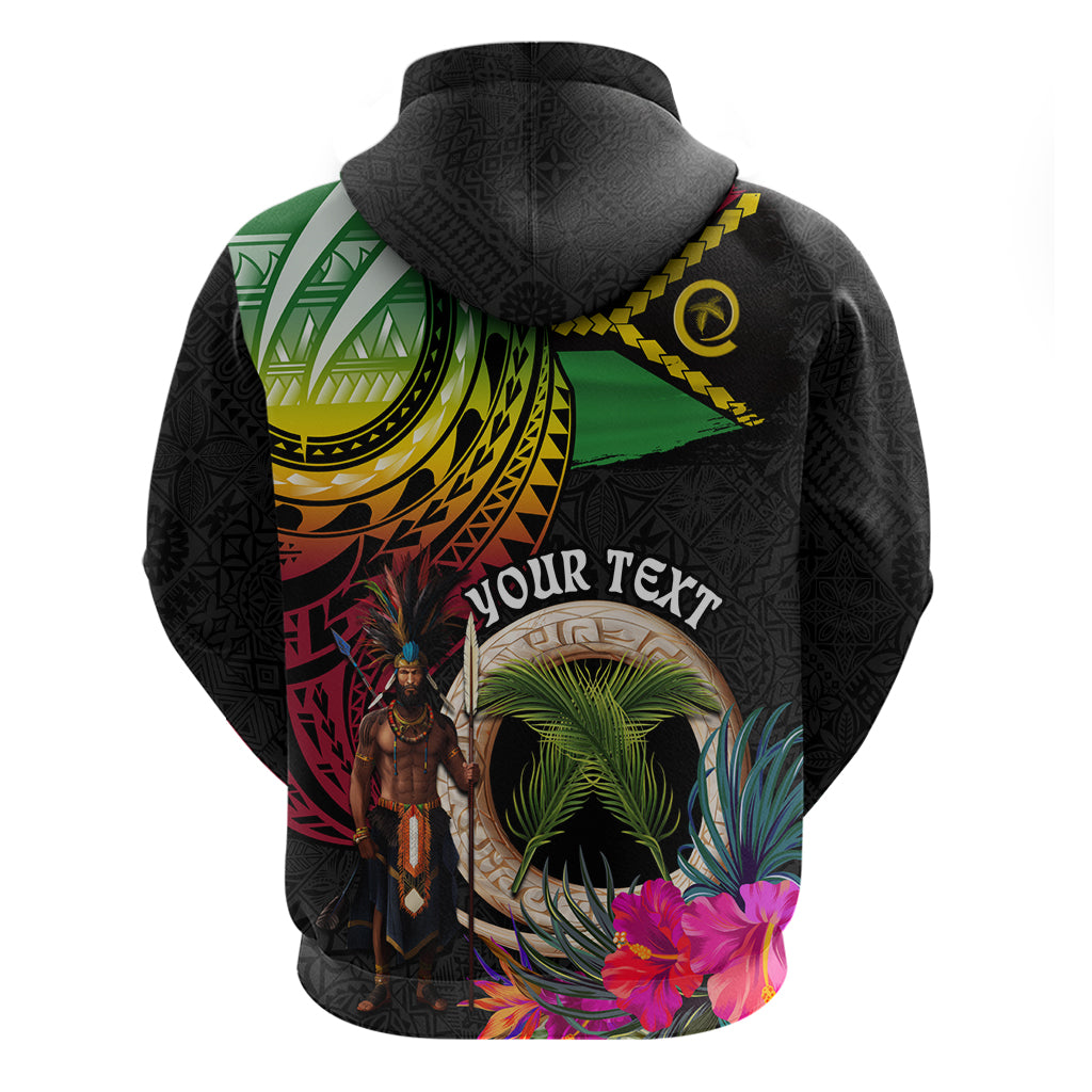Personalised Vanuatu 44th Anniversary Zip Hoodie Boars Tusk and Melanesian Warrior Indipendens Dei