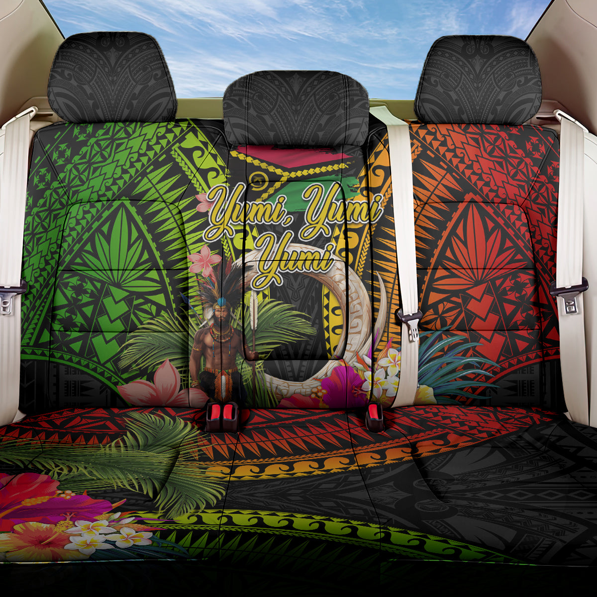 Vanuatu Independence Day Back Car Seat Cover Boars Tusk and Melanesian Warrior Indipendens Dei