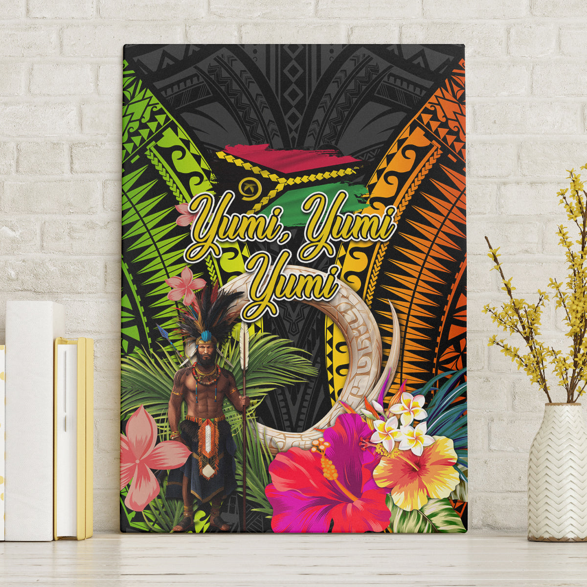 Vanuatu Independence Day Canvas Wall Art Boars Tusk and Melanesian Warrior Indipendens Dei