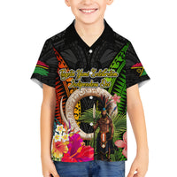 Vanuatu Independence Day Family Matching Long Sleeve Bodycon Dress and Hawaiian Shirt Boars Tusk and Melanesian Warrior Indipendens Dei LT03 Son's Shirt Black - Polynesian Pride