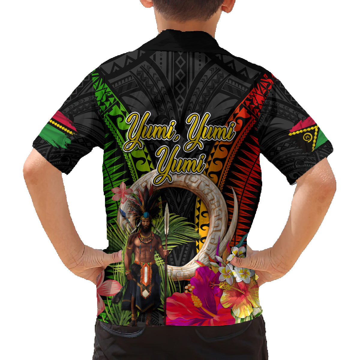 Vanuatu Independence Day Family Matching Off Shoulder Maxi Dress and Hawaiian Shirt Boars Tusk and Melanesian Warrior Indipendens Dei