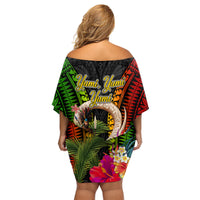 Vanuatu Independence Day Family Matching Off Shoulder Short Dress and Hawaiian Shirt Boars Tusk and Melanesian Warrior Indipendens Dei LT03 - Polynesian Pride