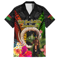 Vanuatu Independence Day Family Matching Short Sleeve Bodycon Dress and Hawaiian Shirt Boars Tusk and Melanesian Warrior Indipendens Dei LT03 Dad's Shirt - Short Sleeve Black - Polynesian Pride