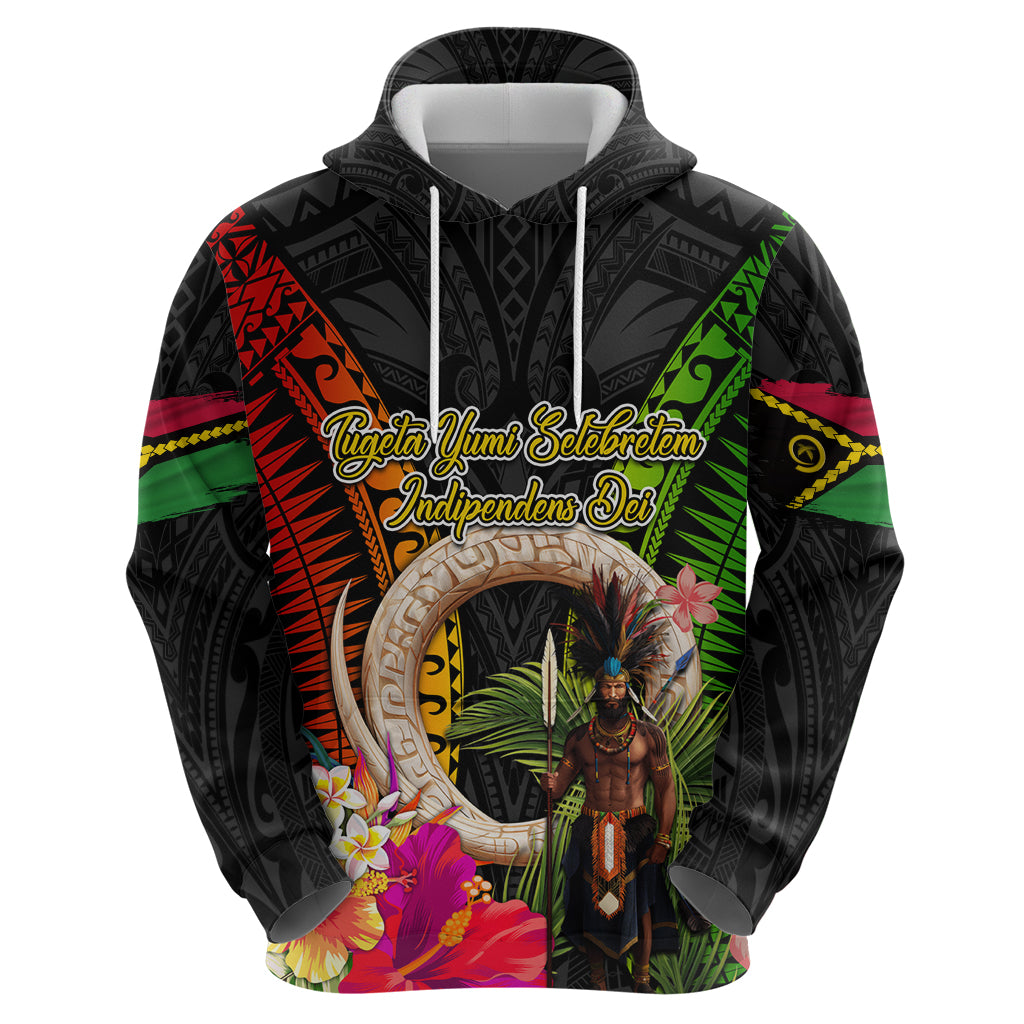 Vanuatu Independence Day Hoodie Boars Tusk and Melanesian Warrior Indipendens Dei