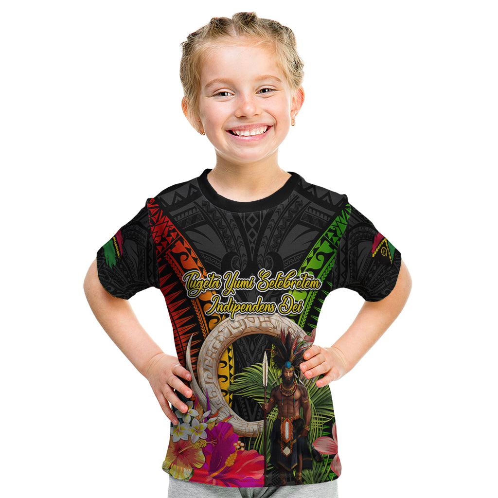 Vanuatu Independence Day Kid T Shirt Boars Tusk and Melanesian Warrior Indipendens Dei