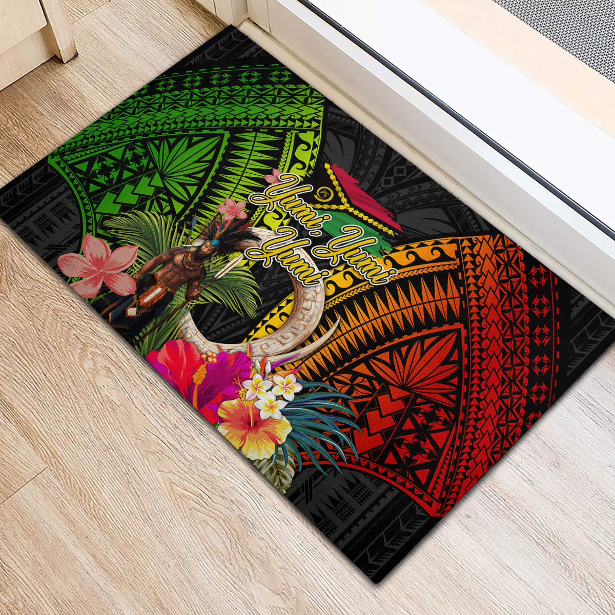Vanuatu Independence Day Rubber Doormat Boars Tusk and Melanesian Warrior Indipendens Dei LT03 - Polynesian Pride
