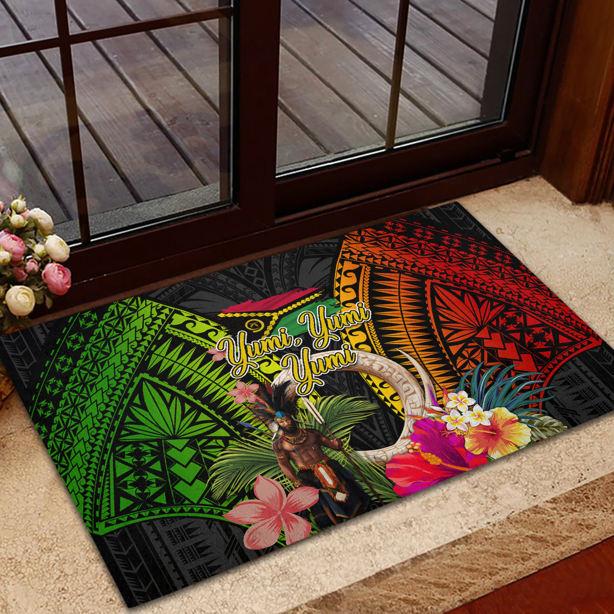 Vanuatu Independence Day Rubber Doormat Boars Tusk and Melanesian Warrior Indipendens Dei LT03 - Polynesian Pride