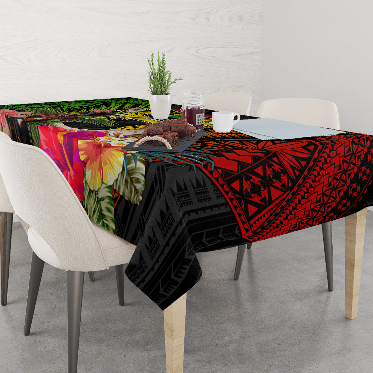 Vanuatu Independence Day Tablecloth Boars Tusk and Melanesian Warrior Indipendens Dei
