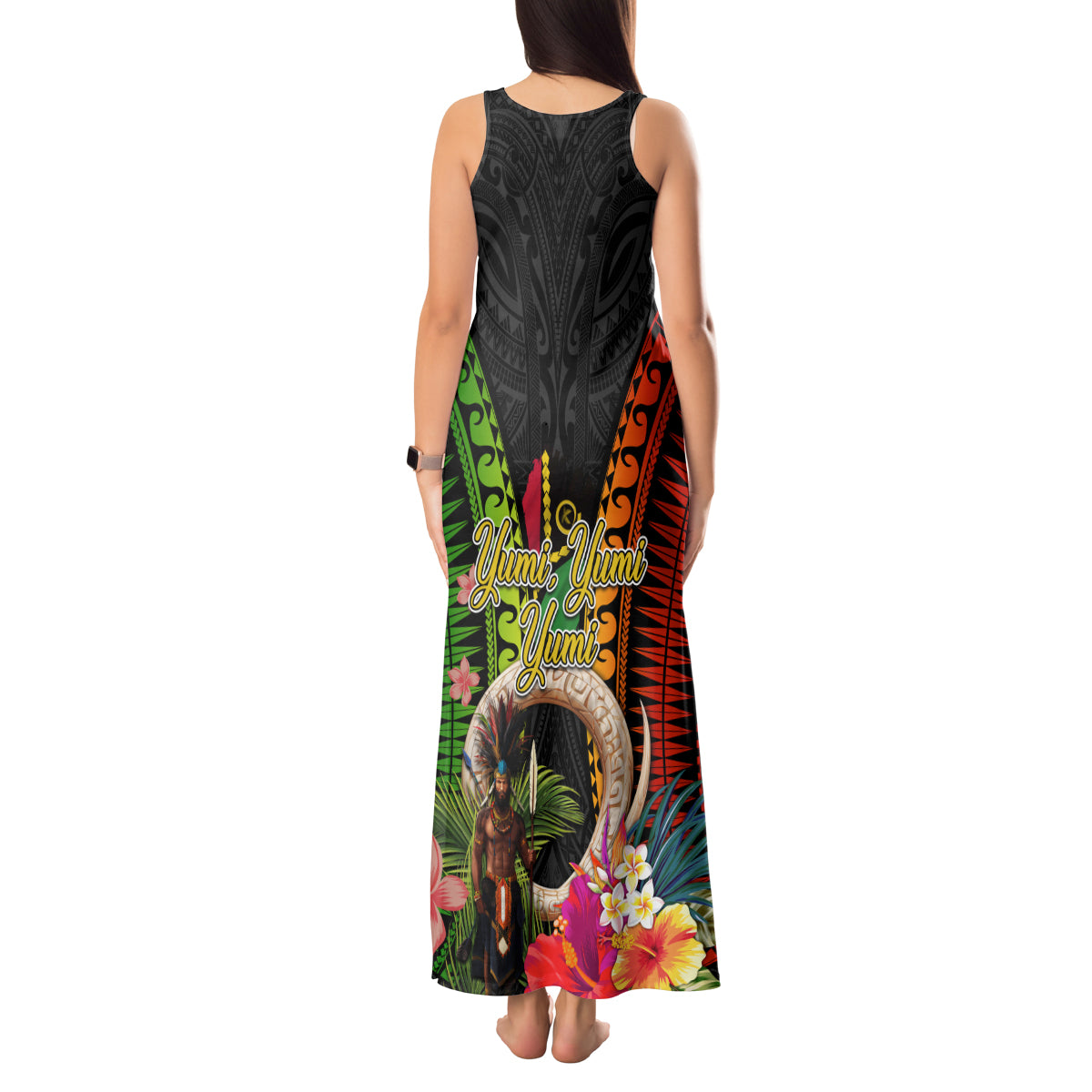 Vanuatu Independence Day Tank Maxi Dress Boars Tusk and Melanesian Warrior Indipendens Dei