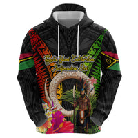 Vanuatu Independence Day Zip Hoodie Boars Tusk and Melanesian Warrior Indipendens Dei
