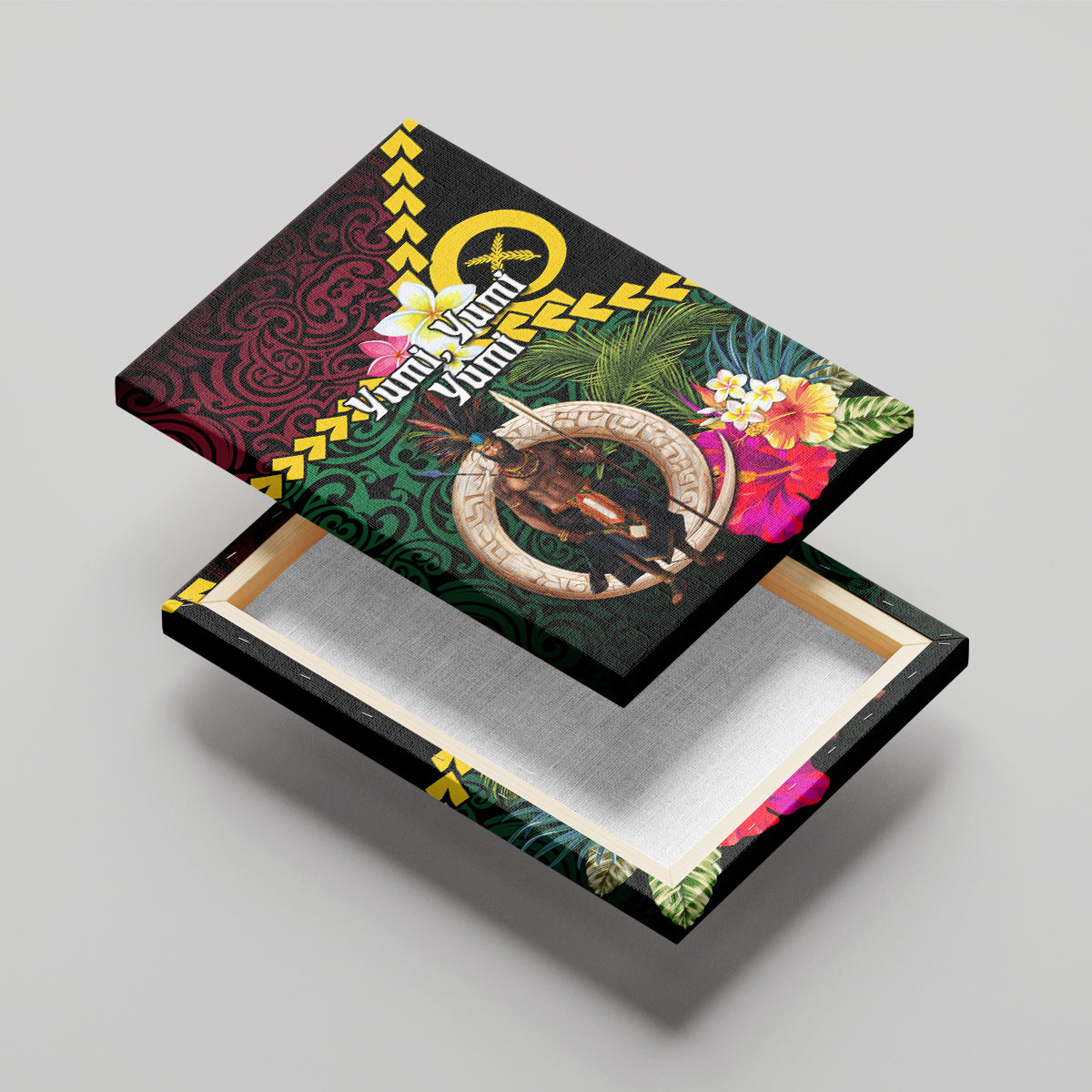 Vanuatu Indipendens Dei Canvas Wall Art Boars Tusk and Melanesian Warrior Hibiscus