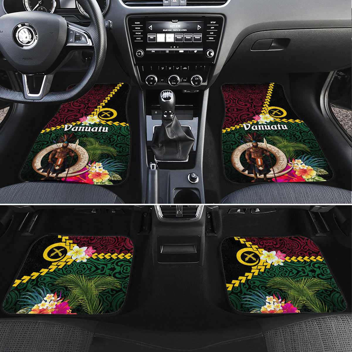 Vanuatu Indipendens Dei Car Mats Boars Tusk and Melanesian Warrior Hibiscus