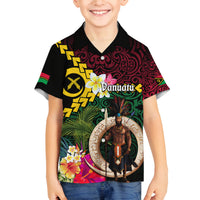 Vanuatu Indipendens Dei Family Matching Long Sleeve Bodycon Dress and Hawaiian Shirt Boars Tusk and Melanesian Warrior Hibiscus LT03 Son's Shirt Black - Polynesian Pride