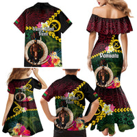 Vanuatu Indipendens Dei Family Matching Mermaid Dress and Hawaiian Shirt Boars Tusk and Melanesian Warrior Hibiscus LT03 - Polynesian Pride