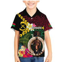 Vanuatu Indipendens Dei Family Matching Mermaid Dress and Hawaiian Shirt Boars Tusk and Melanesian Warrior Hibiscus LT03 Son's Shirt Black - Polynesian Pride