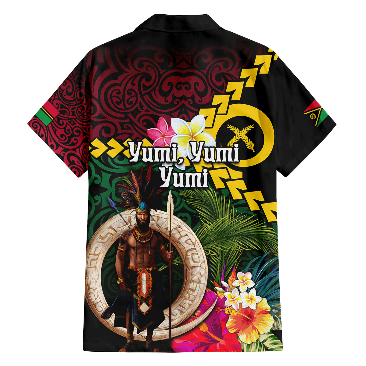 Vanuatu Indipendens Dei Family Matching Off Shoulder Short Dress and Hawaiian Shirt Boars Tusk and Melanesian Warrior Hibiscus LT03 - Polynesian Pride