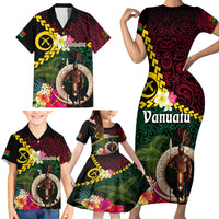 Vanuatu Indipendens Dei Family Matching Short Sleeve Bodycon Dress and Hawaiian Shirt Boars Tusk and Melanesian Warrior Hibiscus LT03 - Polynesian Pride