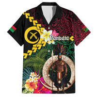 Vanuatu Indipendens Dei Family Matching Summer Maxi Dress and Hawaiian Shirt Boars Tusk and Melanesian Warrior Hibiscus LT03 Dad's Shirt - Short Sleeve Black - Polynesian Pride