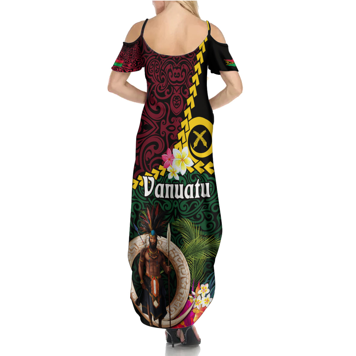 Vanuatu Indipendens Dei Family Matching Summer Maxi Dress and Hawaiian Shirt Boars Tusk and Melanesian Warrior Hibiscus LT03 - Polynesian Pride