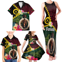Vanuatu Indipendens Dei Family Matching Tank Maxi Dress and Hawaiian Shirt Boars Tusk and Melanesian Warrior Hibiscus LT03 - Polynesian Pride