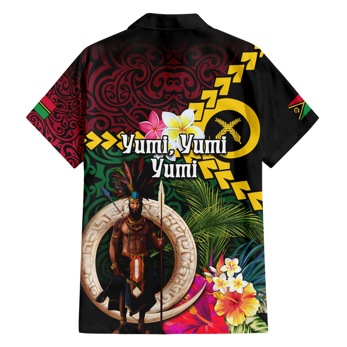 Vanuatu Indipendens Dei Hawaiian Shirt Boars Tusk and Melanesian Warrior Hibiscus