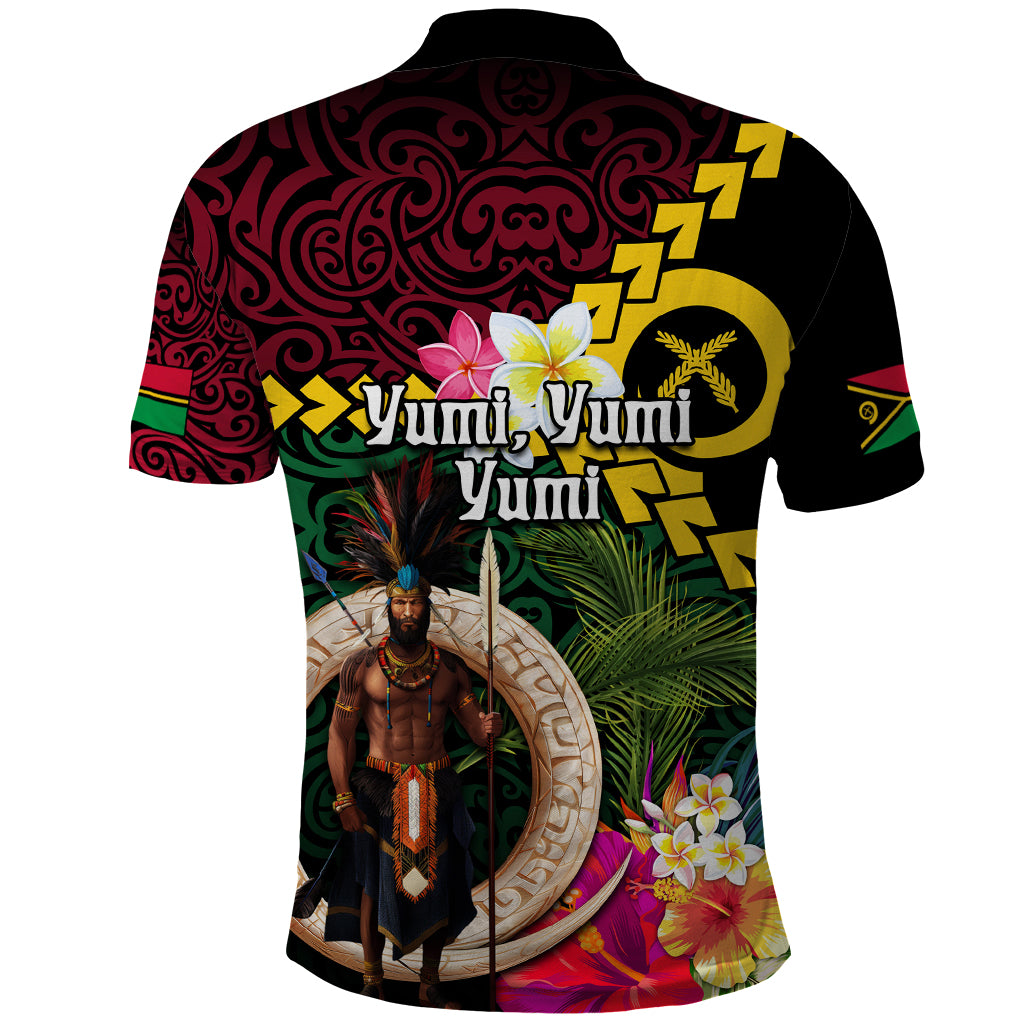 Vanuatu Indipendens Dei Polo Shirt Boars Tusk and Melanesian Warrior Hibiscus