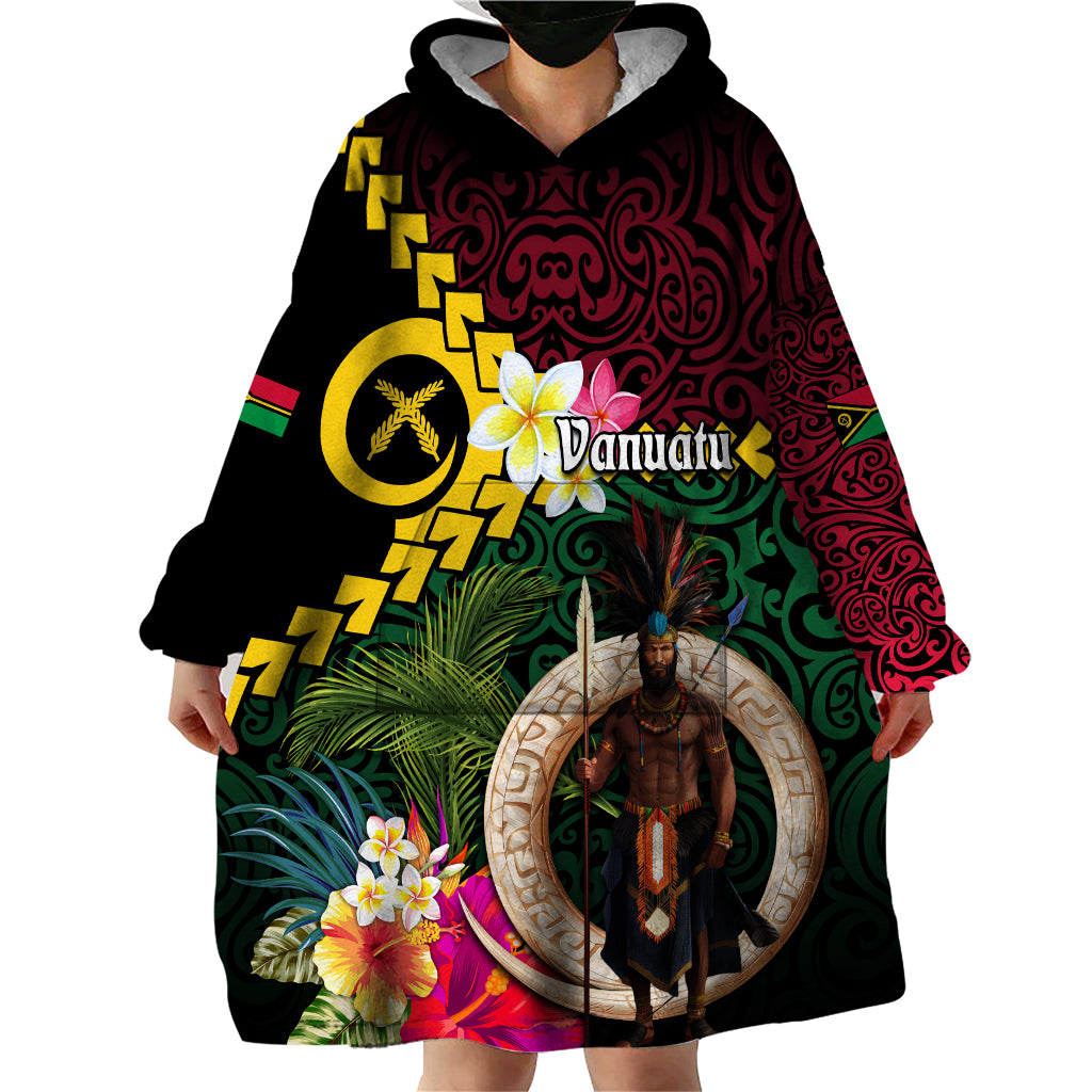 Vanuatu Indipendens Dei Wearable Blanket Hoodie Boars Tusk and Melanesian Warrior Hibiscus LT03 - Polynesian Pride
