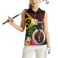 Vanuatu Indipendens Dei Women Sleeveless Polo Shirt Boars Tusk and Melanesian Warrior Hibiscus LT03 - Polynesian Pride