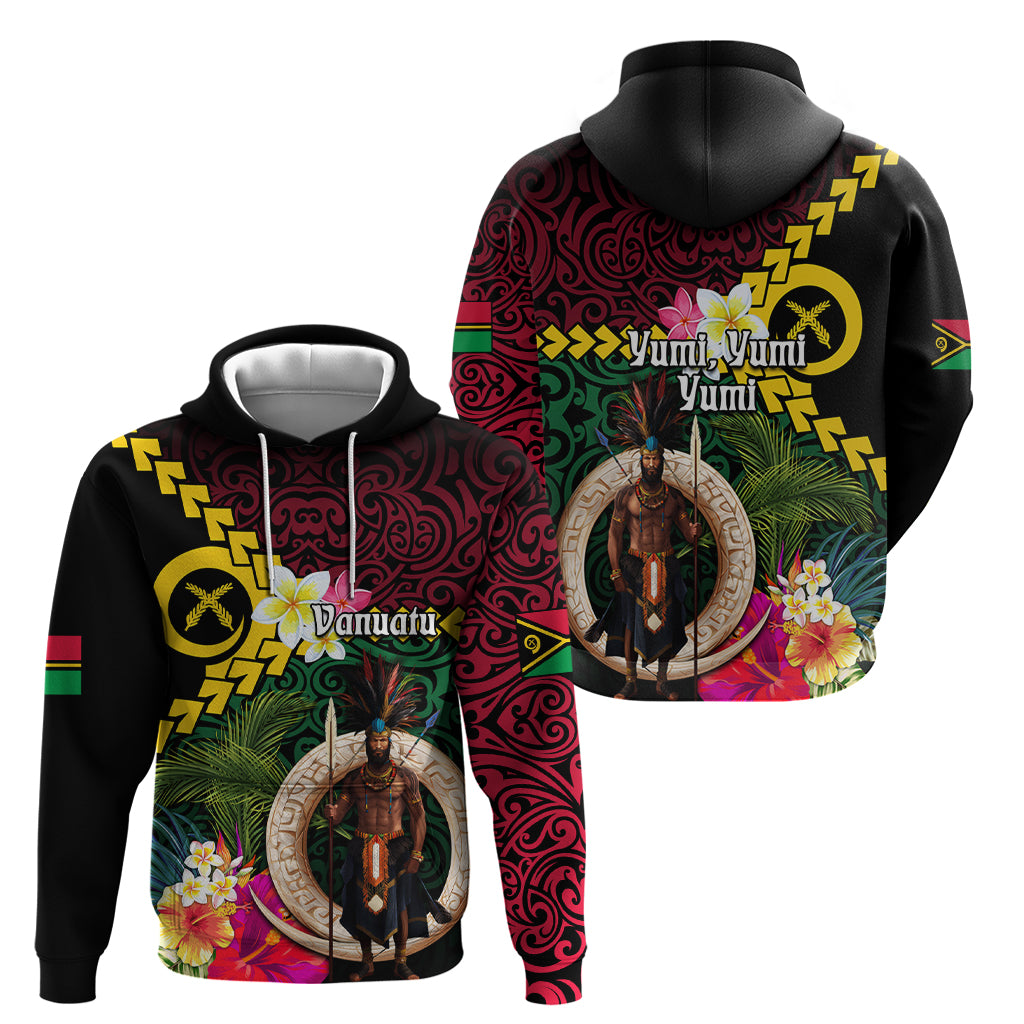 Vanuatu Indipendens Dei Zip Hoodie Boars Tusk and Melanesian Warrior Hibiscus