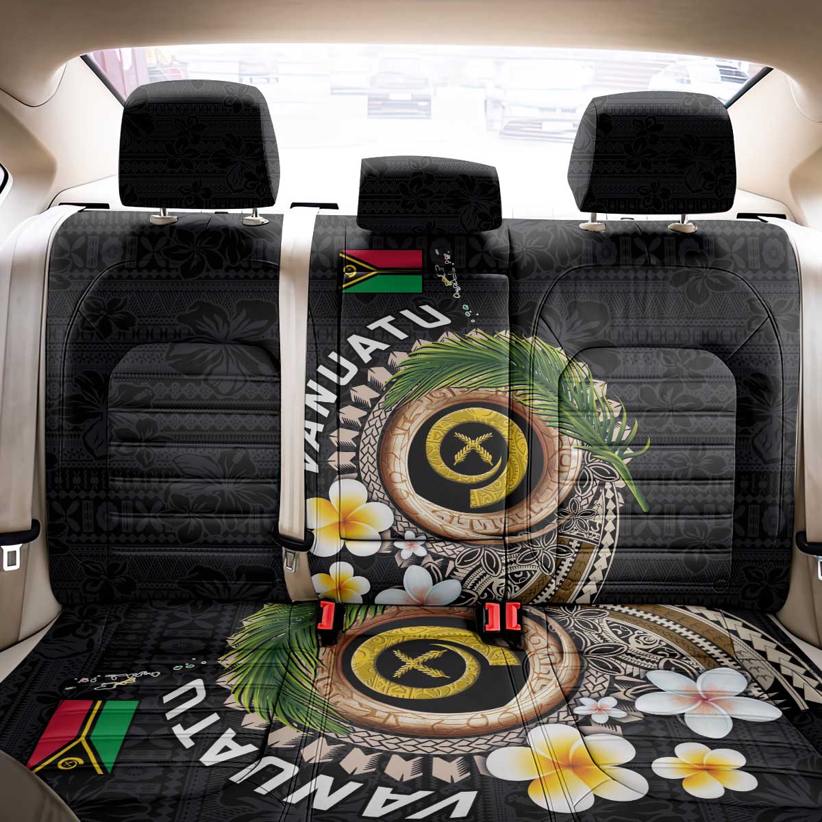 Vanuatu Independence Day Back Car Seat Cover Melanesian Tribal Pig Tusk with Tropical Plants
