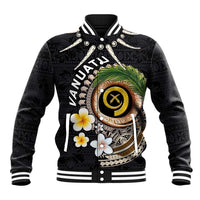 Vanuatu Independence Day Baseball Jacket Melanesian Tribal Pig Tusk with Tropical Plants LT03 Unisex Black - Polynesian Pride