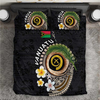 Vanuatu Independence Day Bedding Set Melanesian Tribal Pig Tusk with Tropical Plants LT03 Black - Polynesian Pride