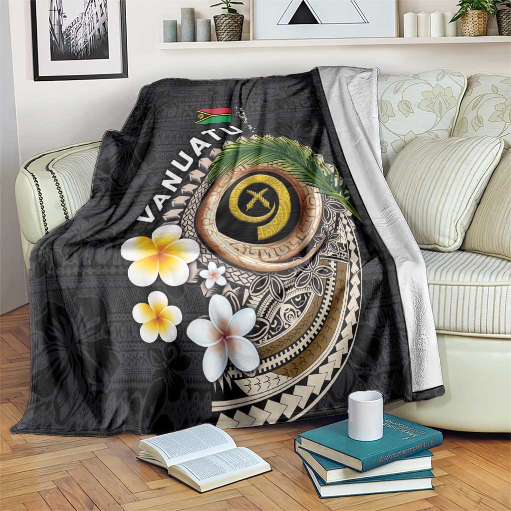 Vanuatu Independence Day Blanket Melanesian Tribal Pig Tusk with Tropical Plants LT03 Black - Polynesian Pride