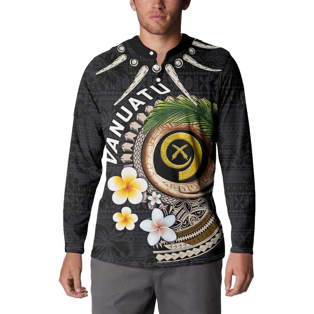 Vanuatu Independence Day Button Sweatshirt Melanesian Tribal Pig Tusk with Tropical Plants