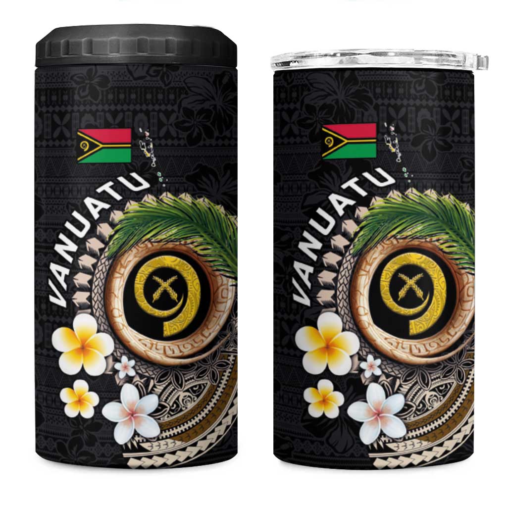 Vanuatu Independence Day 4 in 1 Can Cooler Tumbler Melanesian Tribal Pig Tusk with Tropical Plants