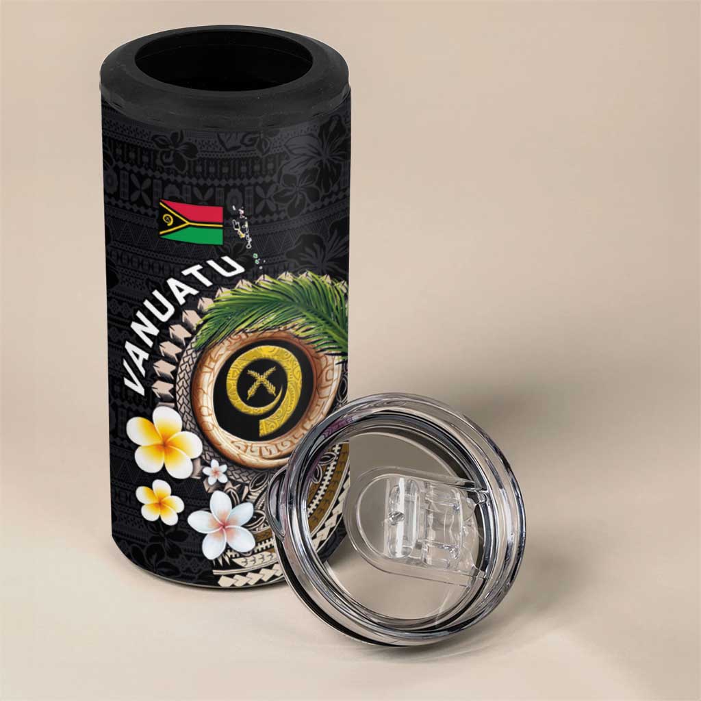 Vanuatu Independence Day 4 in 1 Can Cooler Tumbler Melanesian Tribal Pig Tusk with Tropical Plants LT03 - Polynesian Pride