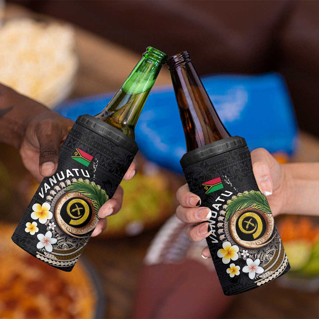 Vanuatu Independence Day 4 in 1 Can Cooler Tumbler Melanesian Tribal Pig Tusk with Tropical Plants LT03 - Polynesian Pride