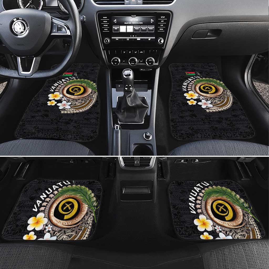Vanuatu Independence Day Car Mats Melanesian Tribal Pig Tusk with Tropical Plants LT03 Set 4pcs Black - Polynesian Pride