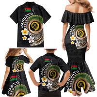 Vanuatu Independence Day Family Matching Mermaid Dress and Hawaiian Shirt Melanesian Tribal Pig Tusk with Tropical Plants