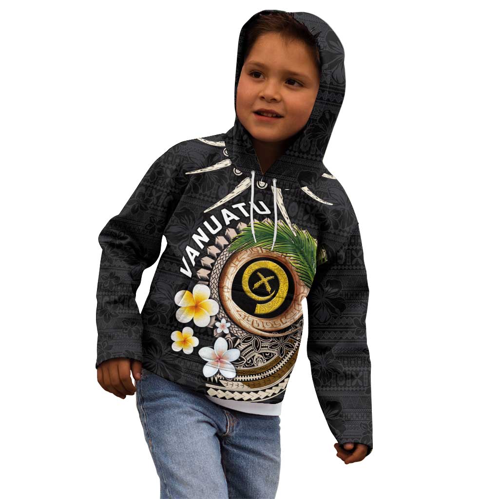 Vanuatu Independence Day Kid Hoodie Melanesian Tribal Pig Tusk with Tropical Plants