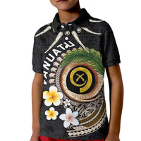 Vanuatu Independence Day Kid Polo Shirt Melanesian Tribal Pig Tusk with Tropical Plants LT03 Kid Black - Polynesian Pride