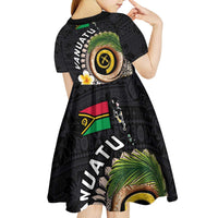 Vanuatu Independence Day Kid Short Sleeve Dress Melanesian Tribal Pig Tusk with Tropical Plants