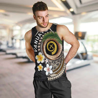 Vanuatu Independence Day Men Tank Top Melanesian Tribal Pig Tusk with Tropical Plants LT03 Black - Polynesian Pride