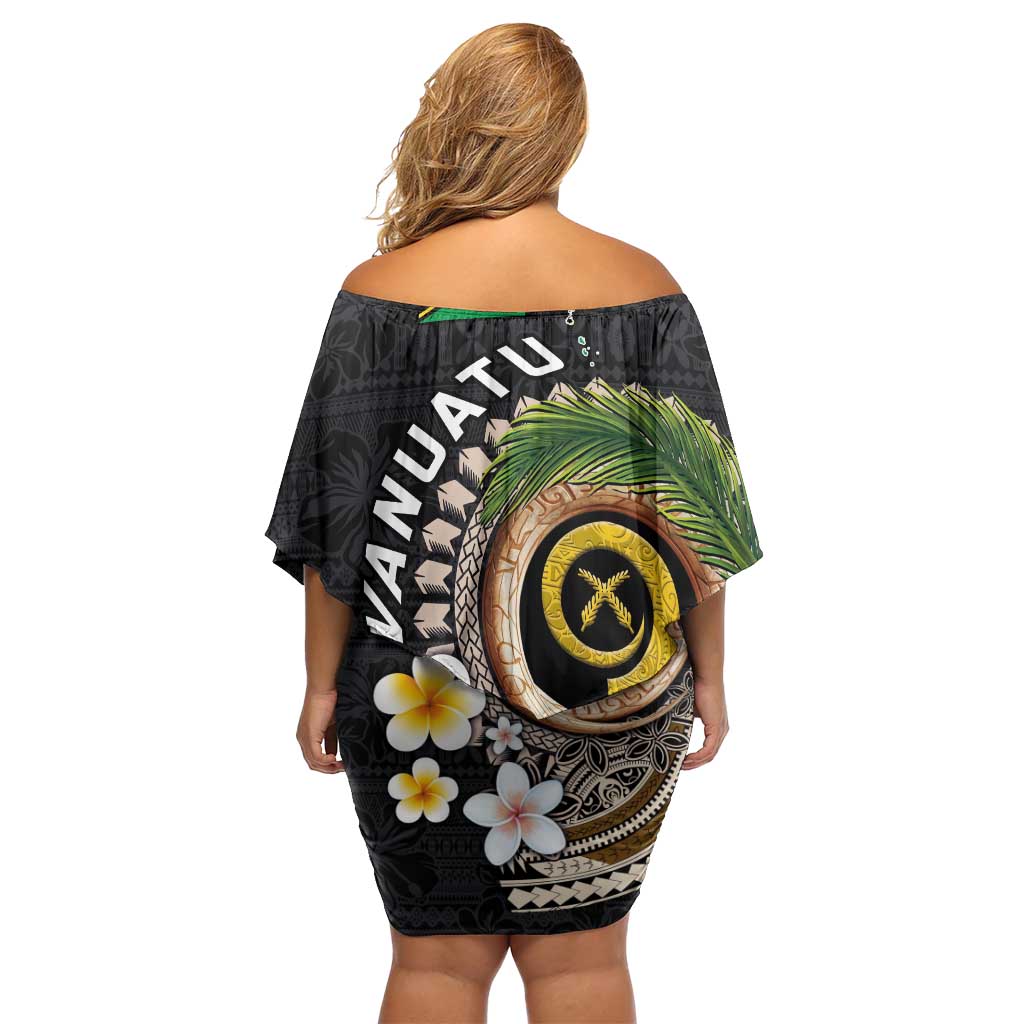 Vanuatu Independence Day Off Shoulder Short Dress Melanesian Tribal Pig Tusk with Tropical Plants